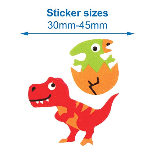 Baker Ross- Pegatinas de espuma con forma de dinosaurios (Pack de 120) - Pegatinas de espuma con temática de dinosaurios en divertidas formas para decorar libros de recortes