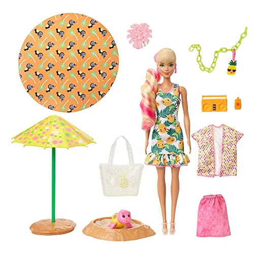 Barbie Color Reveal con espuma Piña, muñeca sorpresa con vestido y accesorios de moda de verano de juguete (Mattel GTN17)