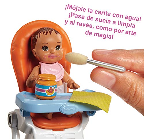 Barbie Quiero Ser niñera, muñeca con bebé, trona y cuna (Mattel FHY99)