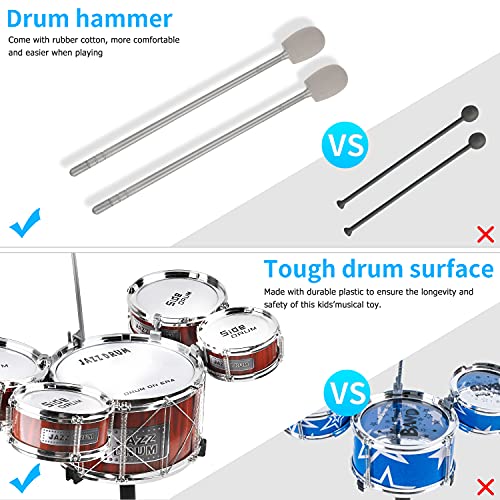 Bateria Infantil para niños，8 Piezas Jazz Batería Instrumento Percusión Musical con 5 Tambores 1 Platillo y 2 Baquetas ,Musical Educativos Regalo de Navidad para Niños y Niñas de 3 Años, Rojo