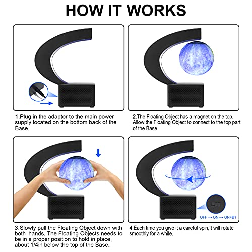 Bisofice bola del mundo decoracion,levitante magnética Altavoz BT 3.5 pulgadas Globo flotante impreso en 3D Luz de bola que gira en el aire Luz de noche lunar con luz LED Base en forma de C