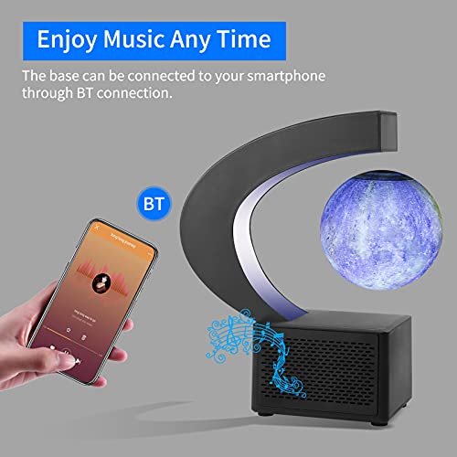 Bisofice bola del mundo decoracion,levitante magnética Altavoz BT 3.5 pulgadas Globo flotante impreso en 3D Luz de bola que gira en el aire Luz de noche lunar con luz LED Base en forma de C