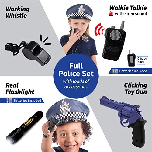Born Toys Disfraz De Policía De 12 Piezas para Niños con Kit De Juego De rol De Juguete con Placa De Policía, Esposas, Linterna para Niños para Disfraz De Policía, Ideal
