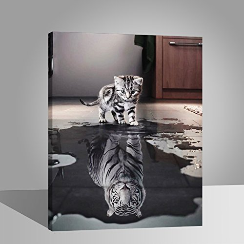 BOSHUN Pintar por Numeros para Adultos Niños Pintura por Números con Pinceles y Pinturas Decoraciones para el Hogar Gato o Tigre (16 * 20 Pulgadas, con Marco de Madera)
