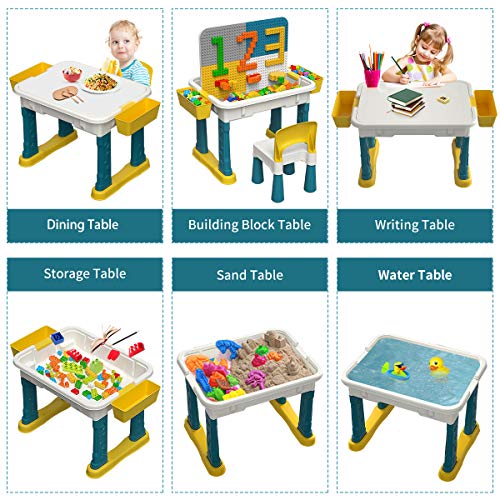 burgkidz Juego de Mesa y Silla para Niños con Bloques de Construcción Grandes de 135 Piezas, Mesa Grande de Actividades para Niños y Niñas para Dibujar y Cenar, Manualidades y Tareas