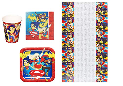 BWR Super Hero Girls Party Pack 8 platos, 8 tazas 16 servilletas y cubierta de mesa
