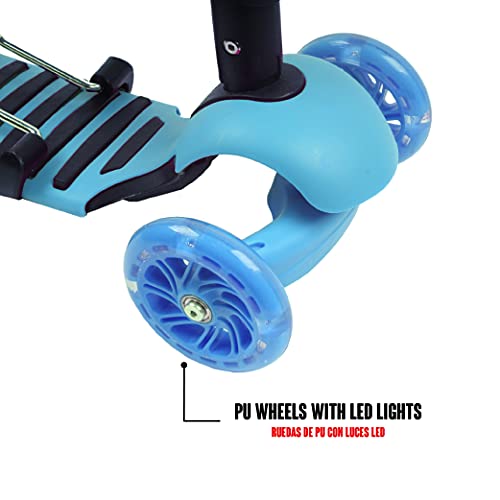 Calma Dragon JC210, Patinete para Niños, Scooter con 3 Ruedas, 5 en 1, con Asiento extraíble, Manillar, Mango de Empuje, Altura Ajustable, Monopatín para niños de 1 a 9 años (Azul)