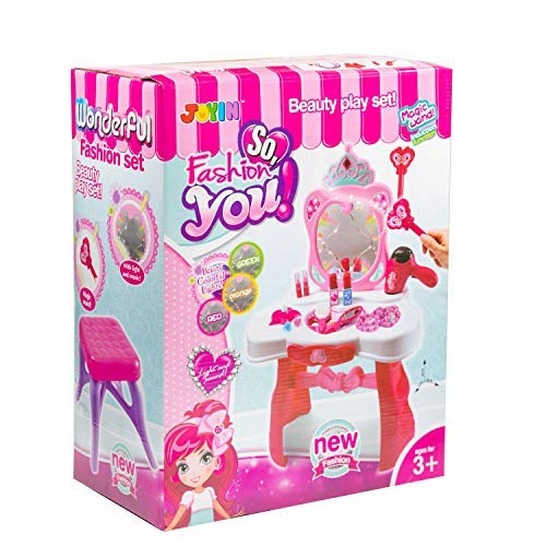 Centro de Belleza Mesa de Tocador Moderno Maquillaje Taburete con luces y sonidos 21PCS Juguetes Para Niñas de 2,3,4 años