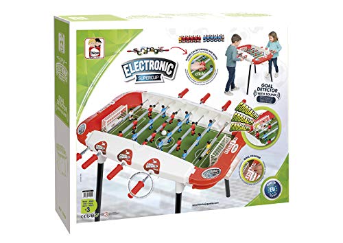 Chicos-72509 Strategic Supercup Futbolín Infantil Electrónico con Sonido Jugadores Intercambiables y Marcador de Goles, a partir de 3 años, color blanco con rojo, 86.5 cm x 73.5 cm x 71.5 cm (72509)