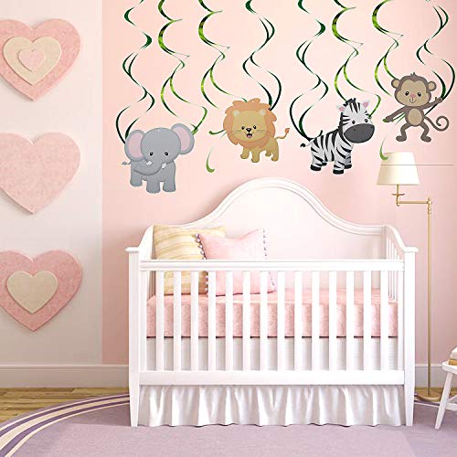 Comius 30 Piezas Salvaje Selva Animal Colgar Decoraciones, Remolino Adornos de espirales para Niños Cumpleaños Fiesta