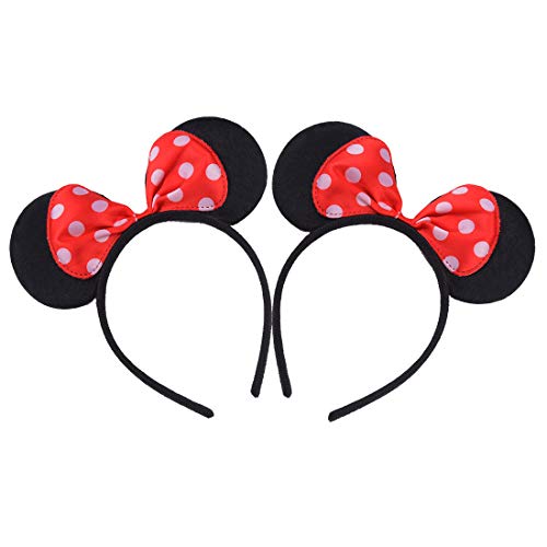 Conjunto de 12 Rojo Diademas para cumpleaños Fiestas de Halloween Mamá Niños Niñas Accesorios para el cabello Sombrero de orejas de ratón precioso Decoraciones (Rojo)