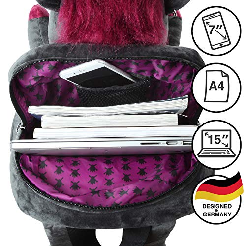 corimori 1857 Mochila de Peluche Ruby el Unicornio Punk 40 cm Saco para Niña, Mujer, Color Negro-Rosa