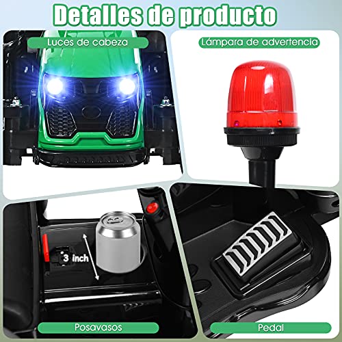 COSTWAY Tractor Eléctrico 12 V 7 AH para Niños con Remolque, Tractor Juguete para Niños 3-8 años, Mando 2,4 G y Arnés de Seguridad de 2 Puntos, Faros, Música, Bocina, MP3,USB (Verde)