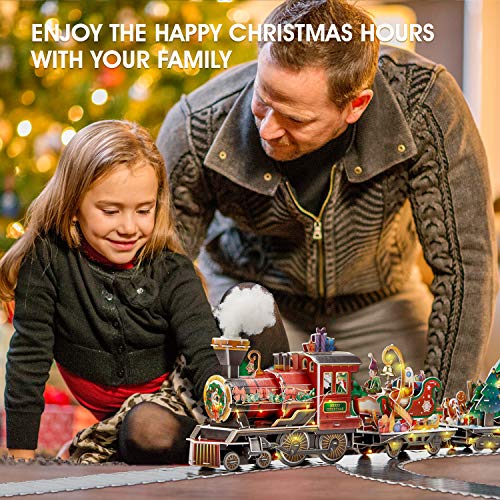CubicFun Puzzle 3D Tren de Navidad con Luces de Colores y Sonido Navidad Decoración Casa Única Juguetes de Tren Navidad Regalos Navidad para Niños Juego Familiar, 218 Piezas