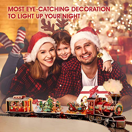 CubicFun Puzzle 3D Tren de Navidad con Luces de Colores y Sonido Navidad Decoración Casa Única Juguetes de Tren Navidad Regalos Navidad para Niños Juego Familiar, 218 Piezas