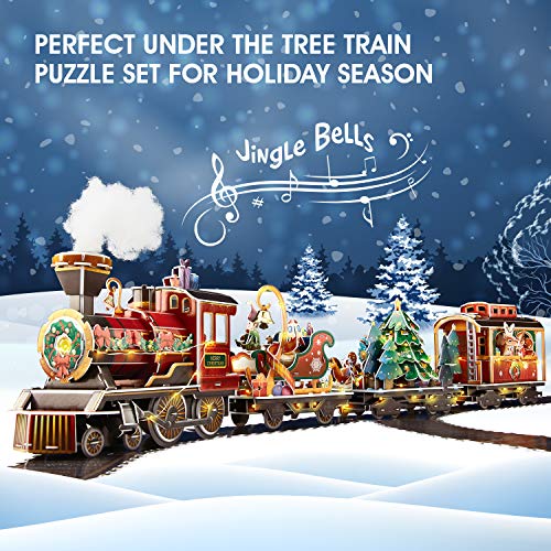 CubicFun Puzzle 3D Tren de Navidad con Luces de Colores y Sonido Navidad Decoración Casa Única Juguetes de Tren Navidad Regalos Navidad para Niños Juego Familiar, 218 Piezas
