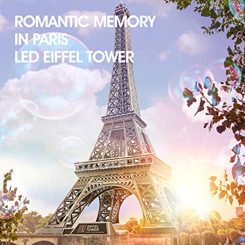CubicFun Rompecabezas 3D Francia LED Arquitectura Modelo Kits de Construcción Puzzles 3D para Adultos, DIY Papercraft Lighting Paris Eiffel Tower Regalo de Decoración Juego de Juguete, 82 Piezas
