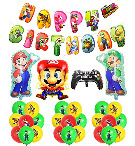 Cumpleaños Super Mario Decoracion Globos Mario Bros Globos de Aluminio Mario Bros Feliz Cumpleaños Bandera Fiesta de Super Mario Para Cumpleaños de Niños