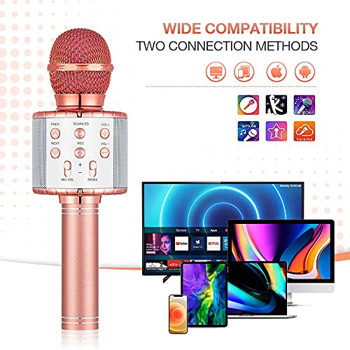 Cvozo Micrófono Karaoke Bluetooth, Microfono Inalámbrico Karaoke Portátil con Altavoz para Niños Canta Partido Musica, Compatible con Android/iOS PC, AUX o Teléfono Inteligente