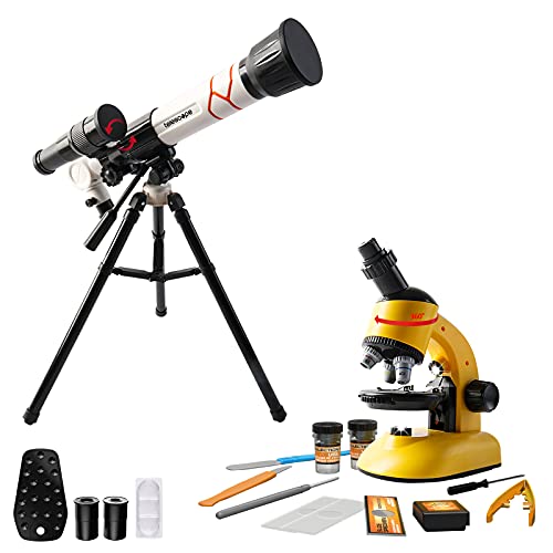 deAO Mi Primer Telescopio y Microscopio Diversión Científica 2 en 1 Conjunto de Telescopio y Microscopio para Principiantes con Accesorios Exploración de Ciencias y Astronomía Infantil