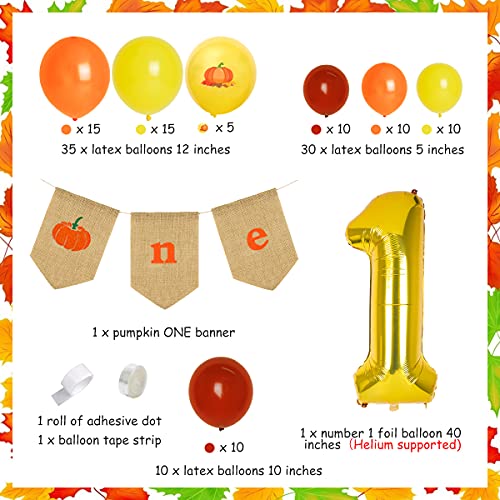 Decoración de primer cumpleaños de calabaza, kit de arco de guirnalda de globo de calabaza con trona una bandera para niñas y niños, tema de otoño, Acción de Gracias, calabaza