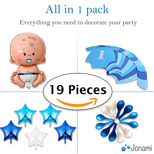 Decoraciones Fiesta de Bienvenida de Bebe Niño. Bandera Es Un Chico It’s a Boy, Globo de Aluminio a Recien Nacido, 5 Estrellas Globos de Aluminio, 12 Globos. Accessorios Baby Shower