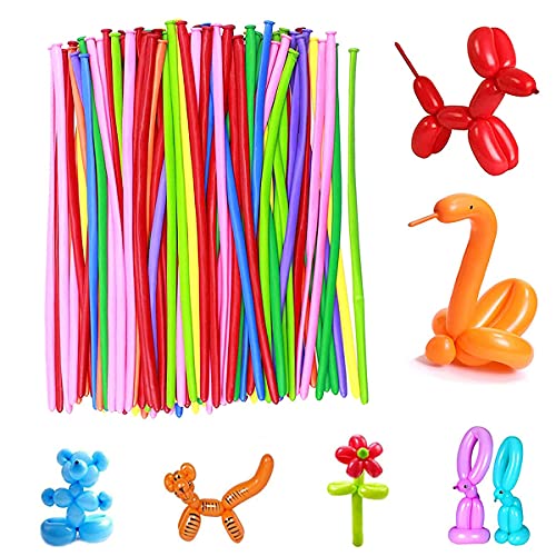 Dingzing 100 Piezas Globos de Moldeables, DIY Multicolores Largo Forma Globos, Animales Globos, Globos de Látex Decoración para Matrimonio Fiesta Boda Cumpleaños Navidad Globo