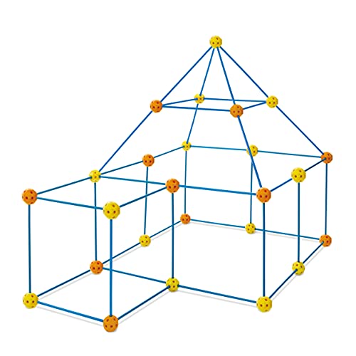 Discovery- Construye tu cabaña, Construction Fort,Tienda campaña Infantil, Casitas para niños, Casa Juguete, Color Azul, Naranja y Amarillo (6000105)