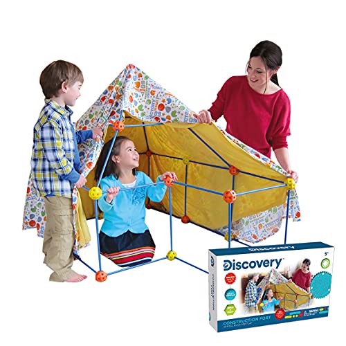 Discovery- Construye tu cabaña, Construction Fort,Tienda campaña Infantil, Casitas para niños, Casa Juguete, Color Azul, Naranja y Amarillo (6000105)