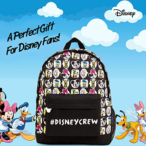 Disney Mochilas Escolares, Material Escolar para Niñas, Mochila Infantil con Mickey Mouse Minnie Mouse Pluto Pato Donald y Daisy, Mochila Negra Gran Capacidad, Regalos para Niños