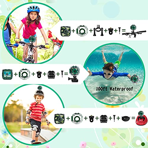 DROGRACE Cámara de acción para niños Impermeable 1080P Videocámara para niños y niñas con Pantalla LCD de 1,5" y Zoom Digital