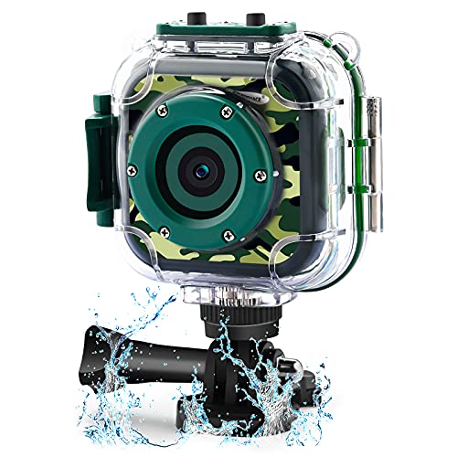 DROGRACE Cámara de acción para niños Impermeable 1080P Videocámara para niños y niñas con Pantalla LCD de 1,5" y Zoom Digital