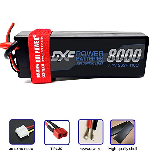 DXF 2PCS 8000mAh 7.4V 110C 2S LiPo RC Battery Pack with Hard Case Deans Plug for RC Evader Bx Car Truck Truggy Buggy Tank Helicopter Airplane Car Racing