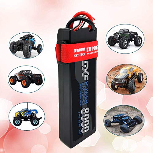 DXF 2PCS 8000mAh 7.4V 110C 2S LiPo RC Battery Pack with Hard Case Deans Plug for RC Evader Bx Car Truck Truggy Buggy Tank Helicopter Airplane Car Racing