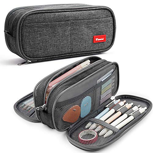 Estuche de Lápices de Gran Capacidad, Estuche Escolar con 3 Compartimentos Estuches Organizador Portalapices Neceser Maquillaje para Niñas Niños Adolescentes Estudiantes Adultos(Gris)