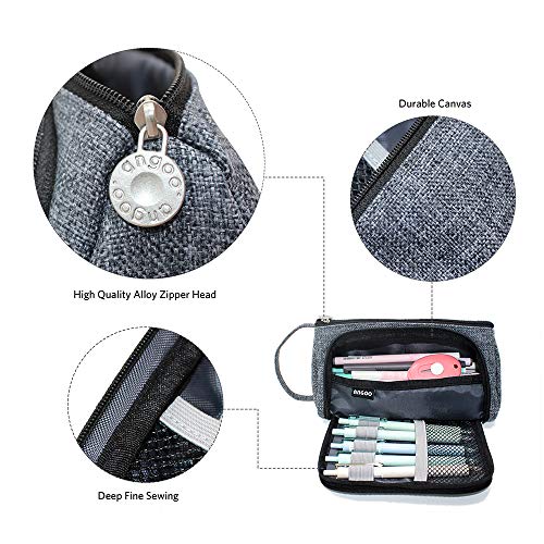 Estuche de Lápices Gran Capacidad Bolígrafos Estuche de Maquillaje Organizador de Almacenamiento de Artículos de Papelería con asa y la Oficina de la Escuela Secundaria de Colegio Estudiantes(Gris)