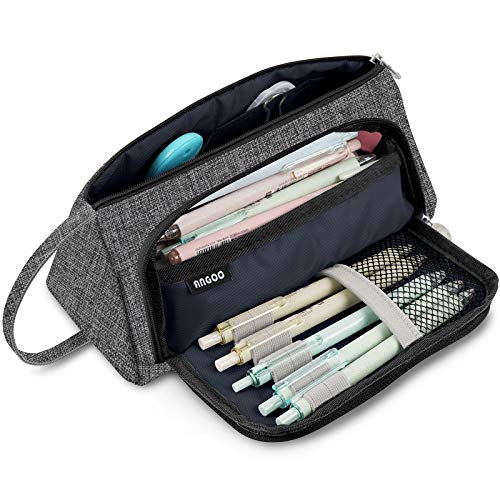 Estuche de Lápices Gran Capacidad Bolígrafos Estuche de Maquillaje Organizador de Almacenamiento de Artículos de Papelería con asa y la Oficina de la Escuela Secundaria de Colegio Estudiantes(Gris)