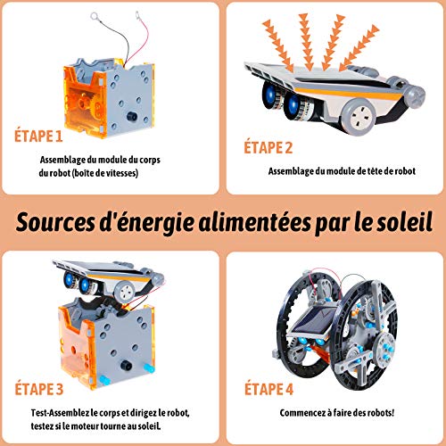 Faburo Robot juguete infantil STEM juguete educativo solar, 190 piezas 12 en 1, kit de construcción robots solares + 8 bots adhesivos robot juguete para niños de 8 a 12 años