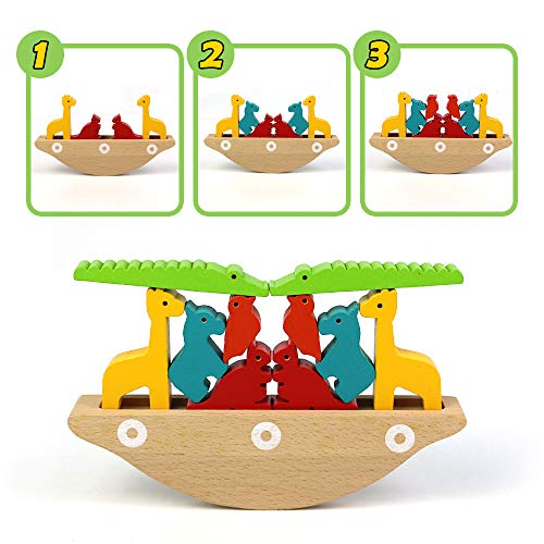 Fajiabao Juguetes de Madera para Apilado - Juegos Educativos Niños 3 4 5 años Animales Apilado Bloques Equilibrio Jenga Madera Juegos Mesa Juguetes Montessori para Niños Pequeños