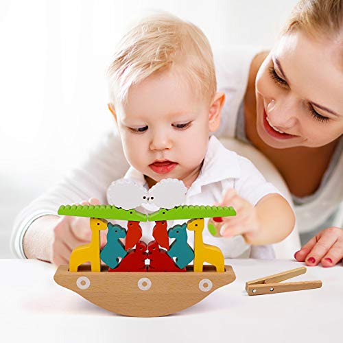 Fajiabao Juguetes de Madera para Apilado - Juegos Educativos Niños 3 4 5 años Animales Apilado Bloques Equilibrio Jenga Madera Juegos Mesa Juguetes Montessori para Niños Pequeños