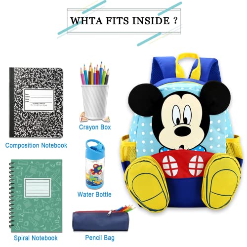 FGen Mochila Mickey,Mochila Mickey Mouse Infantil ,Mochila Infantil,Mochila de Gran Capacidad, para la Guarderia, Niña ,Niño (Azul)