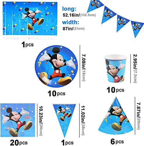 FGen Platos y Vasos Para Cumpleaños, Decoracion de Cumpleanos de, Taza Mickey Mouse, Mickey Plato Cuchillo Tenedor Cuchara Taza Paja Mantel Banderín Sombrero Servilleta Para Fiesta, 10 Invitados