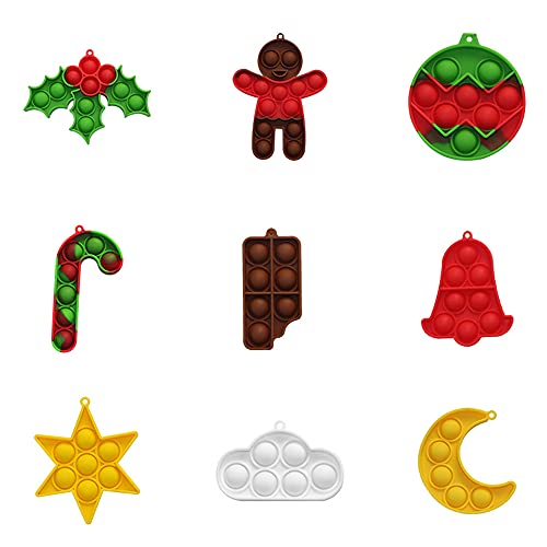 Fidget Toy,9Pcs Juego De Juguetes Sensoriales,Simple Dimple Fidget Toy Mini Pop Bubble Squeeze Toy,Colgante De árbol De Navidad Colgante De Mochila,Stress Reliever Squeeze Toys Para Niños Adultos (B)