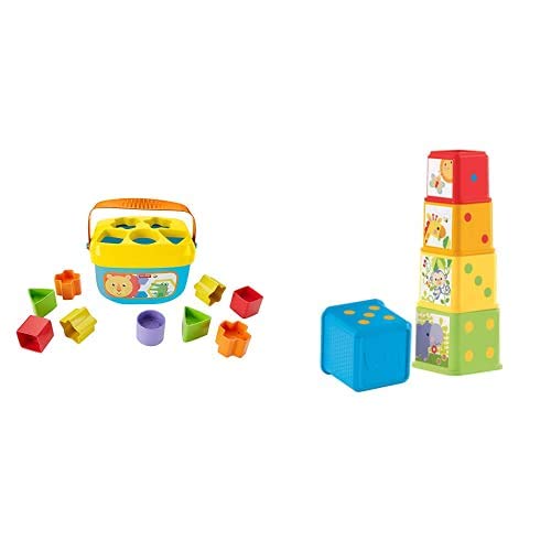 Fisher-Price - Bloques Infantiles, Juguete Bloques Construcción para Bebé +6 Meses (Mattel FFC84) + Bloques apila y descubre, Juguete bebé (Mattel CDC52)