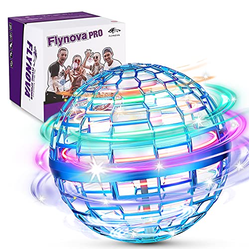 FLYNOVA PRO Fly orb Juguetes,3 Colores Mini Drones,Con 360 ° Spinner UFO Volador,Lncorporado RGB-LED Resplandor Voladora Juguetes,Adecuado para niños y adultos en interioresyExterioresJuguetes(Azul)