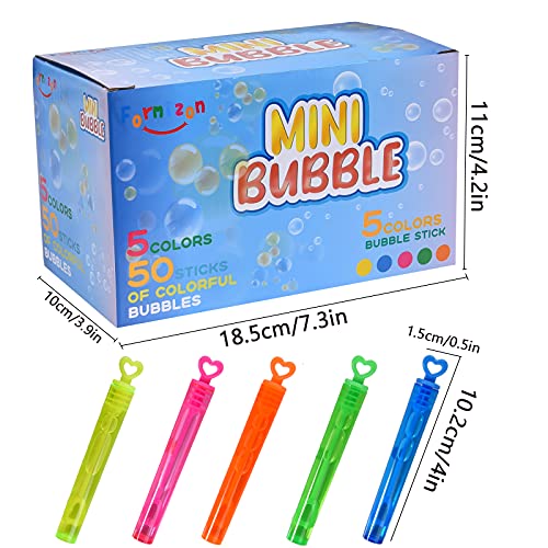 FORMIZON Burbujas de Jabon Niños, 50 Pompas de Jabon 5 Colores Varitas, como Decoración Y Regalo, Juguete Boda Burbujas de Jabon, Actividad de Verano Al Aire Libre Mini Burbujas para Niños