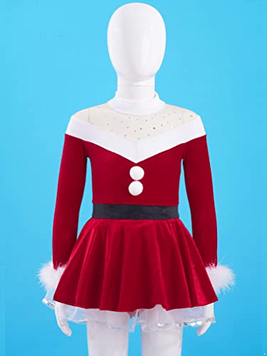 Freebily Disfraz de Navidad para Niña Vestido Terciopelo de Mamá Noel Vestido Princesa Manga Larga Invierno Disfraz Fiesta Cosplay Carnaval Niña Rojo 15-16 años