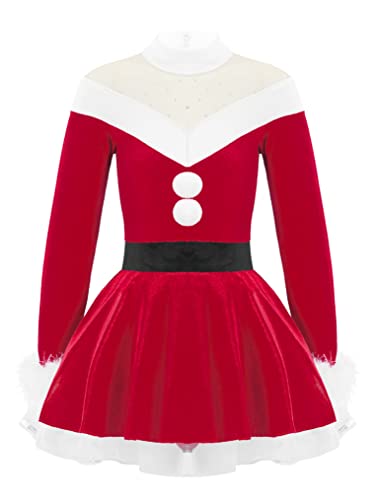 Freebily Disfraz de Navidad para Niña Vestido Terciopelo de Mamá Noel Vestido Princesa Manga Larga Invierno Disfraz Fiesta Cosplay Carnaval Niña Rojo 15-16 años