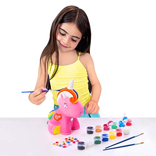 GirlZone Regalos para Niñas - Hucha Unicornio para Pintar - Kit Pintura para Niñas y Accesorios Infantiles -Pinceles, Colores y Gemas - Regalo de Navidad 3 a 12 años Cumpleaños y Fiestas