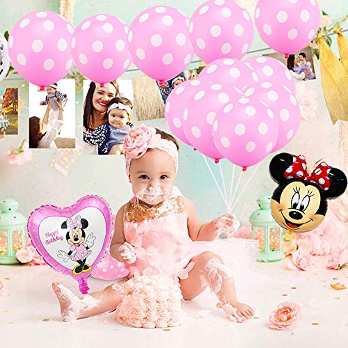 Globo Minnie, FANDE Decoraciones de Cumpleaños de Mickey Mouse, 1er Cumpleaños Bebe Rosa Globos Decoracion Mouse Party Globos Latex Ballon para Party Comunion Bautizo Decoracion